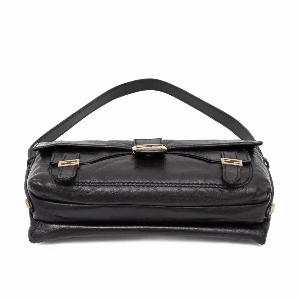 FENDI Sweety Sweet FF Baguette Black Napa Leather Shoulder Flap Bag VTG Y2K
